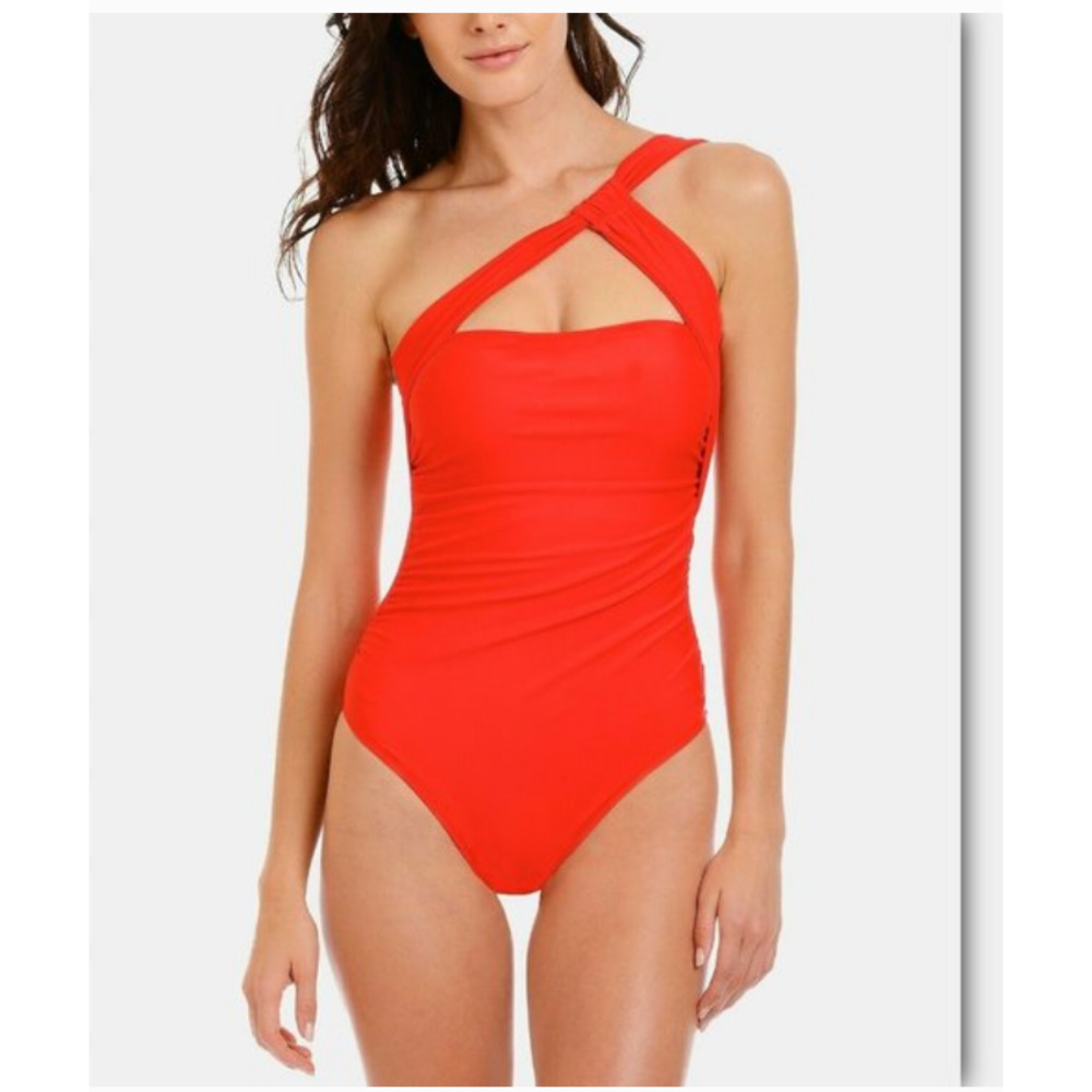NWT  RACHEL Rachel Roy Ruched Shoulder One-Piece Red/Orange Ombre One-Piece Swim